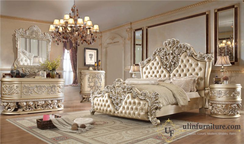 Set Kamar Tidur Mewah Ukiran Emas Eropa