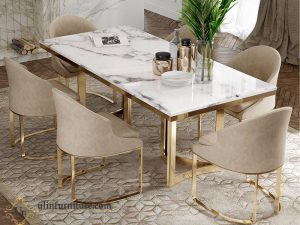 Meja Makan Marmer Kaki Stainless Kekinian