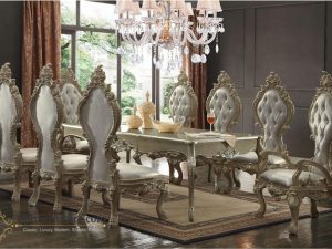 Set Meja Makan Mewah Eropa Ukiran Glossy