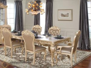 Set Meja Makan Mewah Luxury Jepara Golden