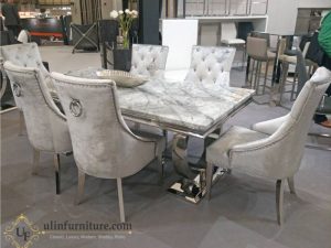 Jual Set Meja Makan Marmer Kaki Stainless