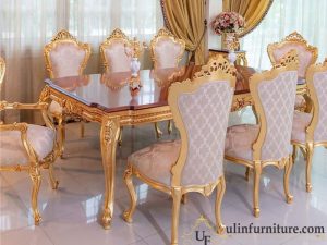 Set Meja Makan Mewah Emas Klasik Eropa