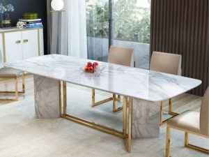 Set Meja Makan Marmer Kaki Stainless Terbaru