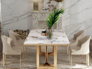 Set Meja Makan Stainless Modern Marmer