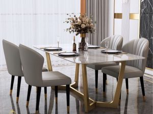 Set Meja Makan Stainles Marmer Bogor