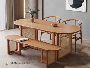 Set Meja Makan Jati Rotan Scandinavian