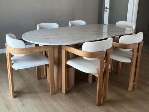 Set Meja Makan Marmer Kayu Jati