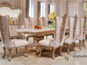 Set Meja Makan Modern Mewah White Clear Elegan