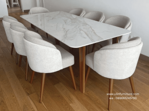 Meja Makan Marmer Kayu Jati Solid Asli