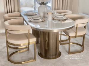 Meja Makan Stainless Marmer 4 Kursi