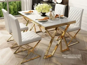 Set Meja Makan Stainless Gold Marmer