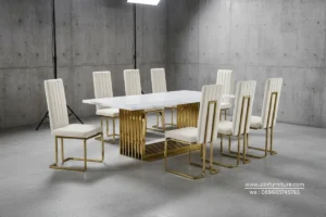 Meja Makan Kaki Stainless Gold Mewah Terbaru