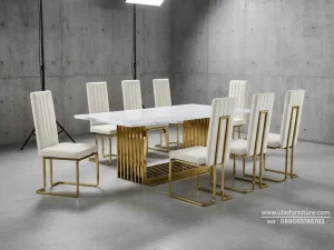 Meja Makan Kaki Stainless Gold Mewah Terbaru