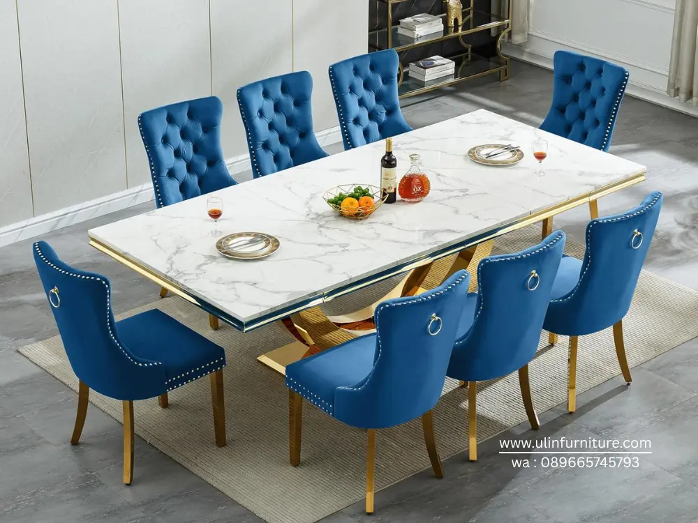 Meja Makan Marmer Kaki Stainless Mewah