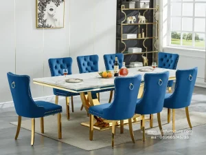 Meja Makan Marmer Kaki Stainless Mewah