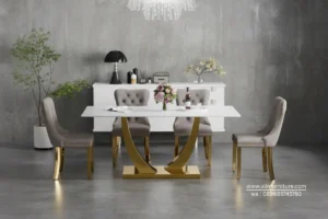 Meja Makan Marmer Stainless Minimalis Modern