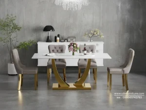 Meja Makan Marmer Stainless Minimalis Modern