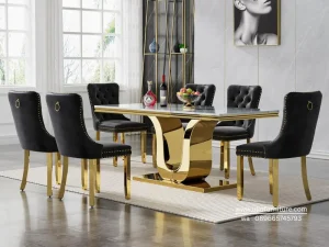 Meja Makan Stainless Marmer Desain Modern