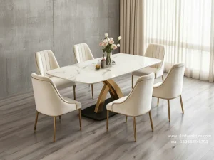 Meja Makan Stainless Marmer Mewah Bogor