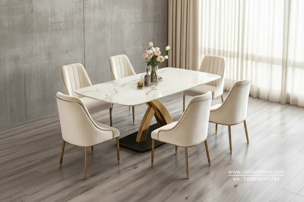 Meja Makan Stainless Marmer Mewah Bogor