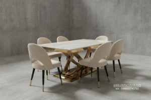 Meja Makan Stainless Marmer Mewah Elegan