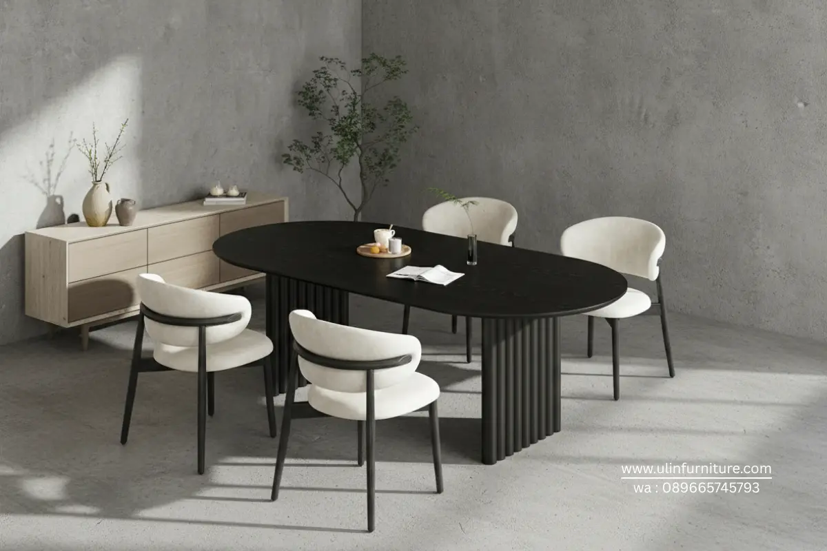 Set Meja Makan Oval Desain Minimalis Modern 4 Kursi