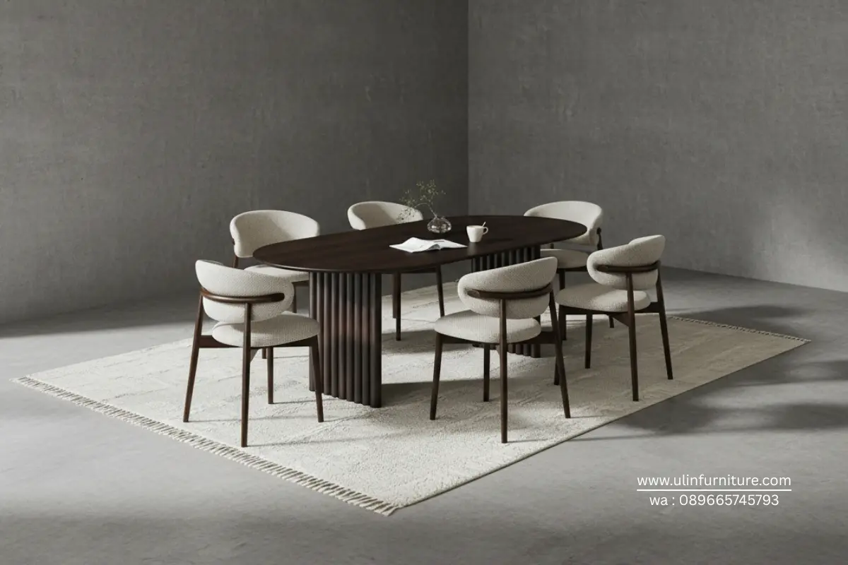 Set Meja Makan Oval Desain Minimalis Modern