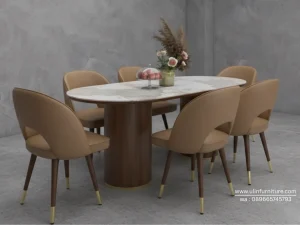 Meja Makan Jati Minimalis Top Granit Marmer