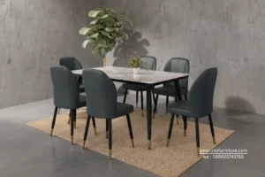 Meja Makan Marmer Jati Minimalis Retro