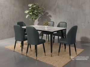Meja Makan Marmer Jati Minimalis Retro