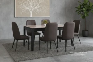 Meja Makan Marmer Minimalis Jati 6 Kursi