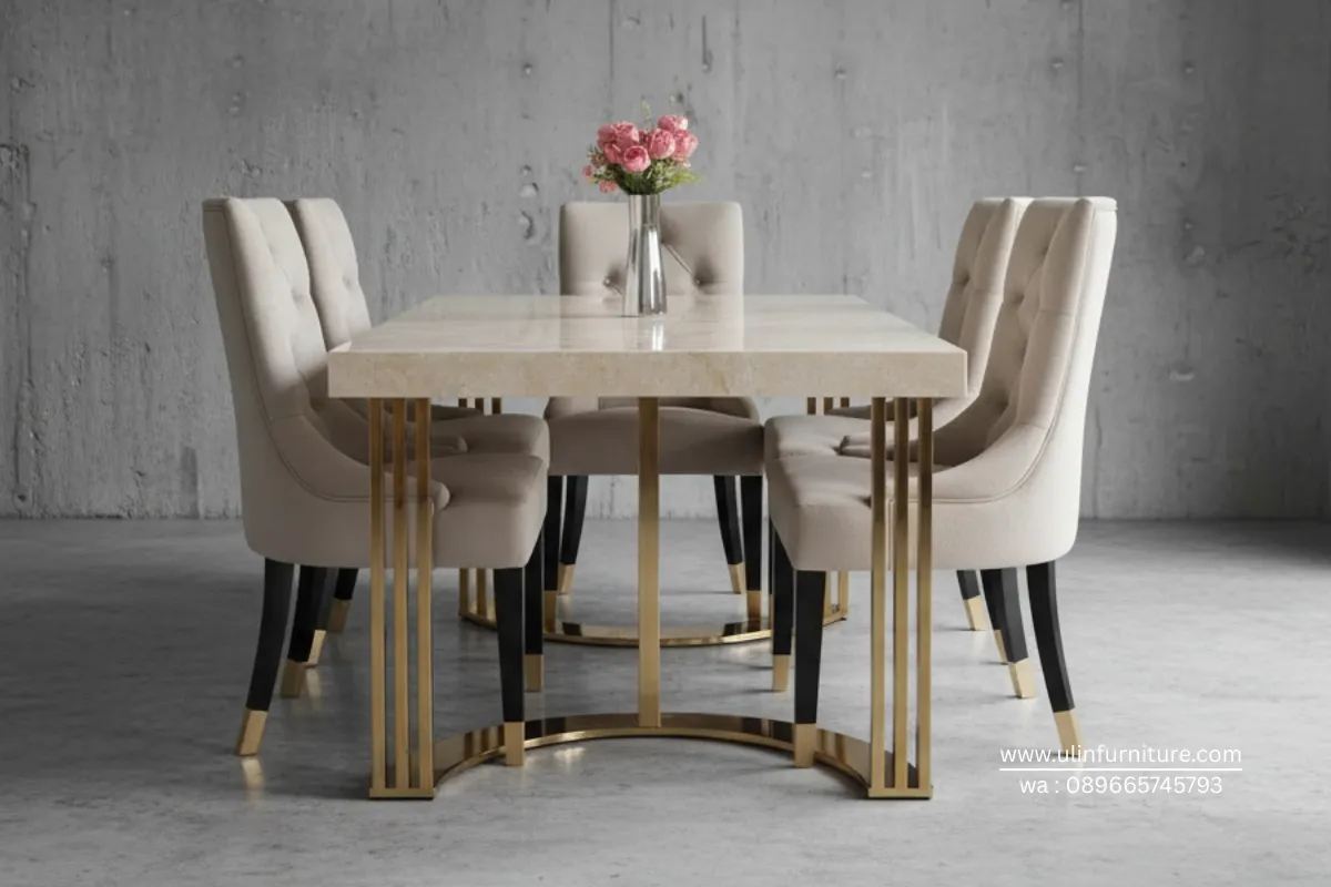 Set Meja Makan Marmer Kaki Stainless 4 Kursi
