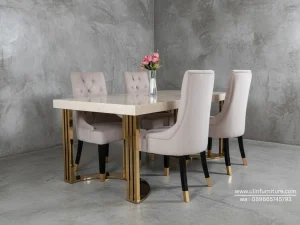 Set Meja Makan Marmer Kaki Stainless 4 Kursi