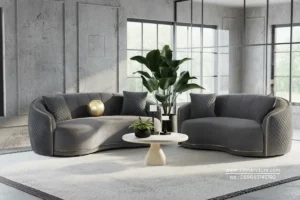 Set Sofa Lengkung Grey Minimalis Modern
