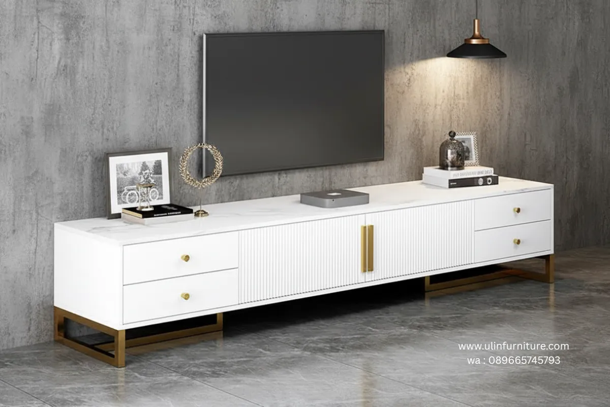 Buffet Meja TV Marmer Minimalis Warna Putih