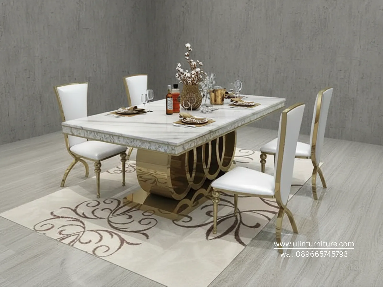 Meja Makan Marmer Mewah Stainless Modern