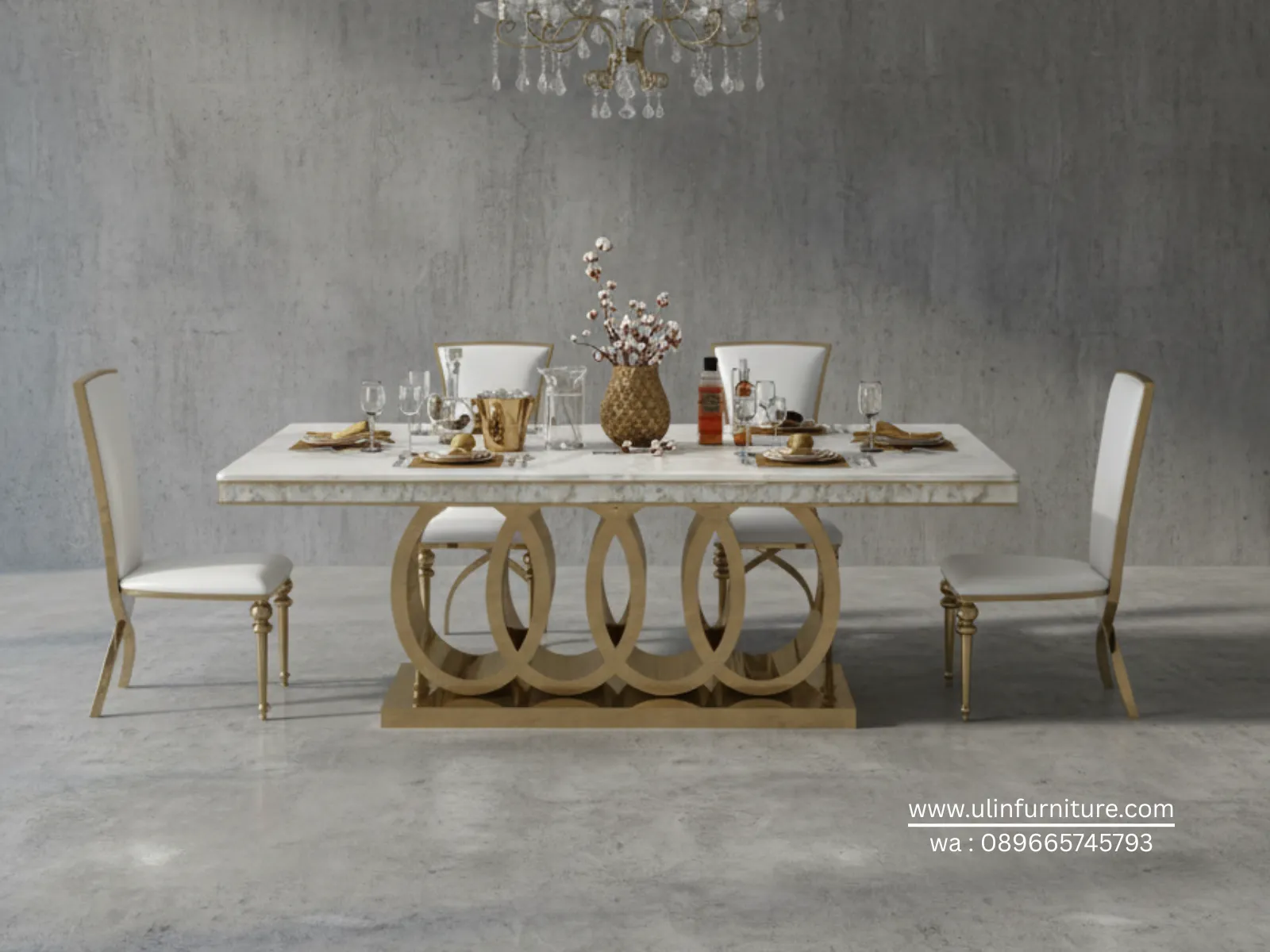 Meja Makan Marmer Mewah Stainless Modern