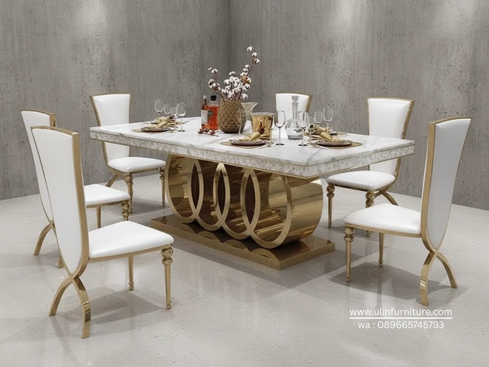 Meja Makan Marmer Mewah Stainless Modern