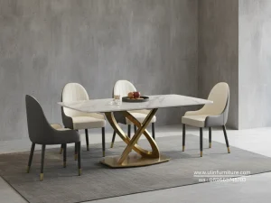 Meja Makan Minimalis Marmer Stainless Gold