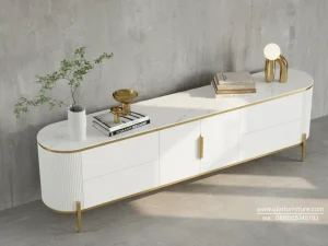 Meja TV Minimalis Marmer Stainless Warna Putih