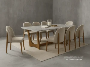 Set Meja Makan Kayu Jati Minimalis Modern Top Marmer
