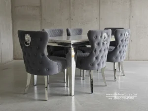 Set Meja Makan Marmer Stainless Warna Silver