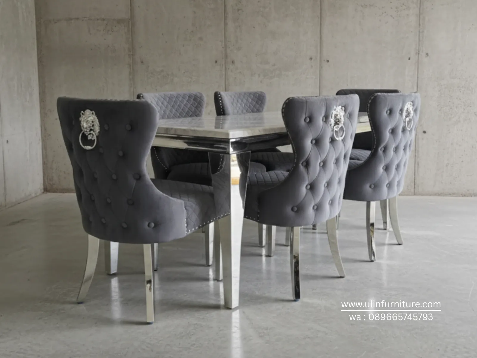 Set Meja Makan Marmer Stainless Warna Silver