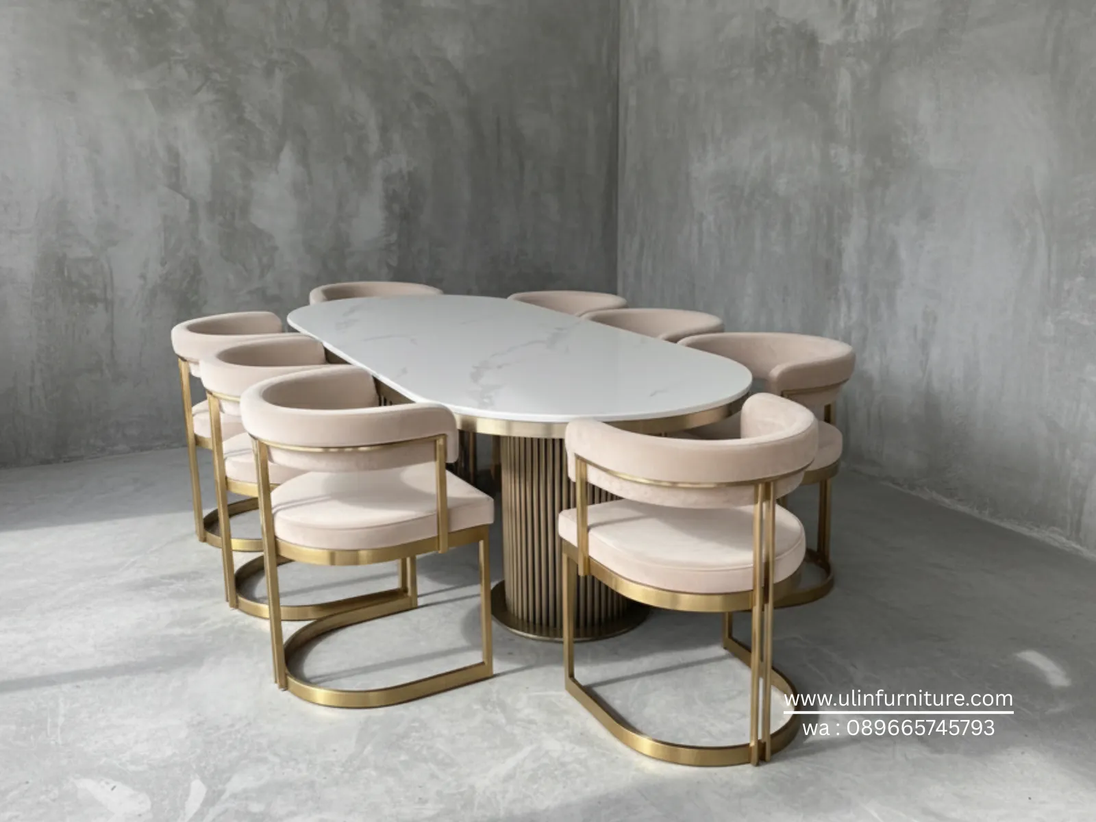 Set Meja Makan Mewah Stainless Marmer Import