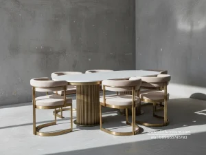 Set Meja Makan Mewah Stainless Marmer Import