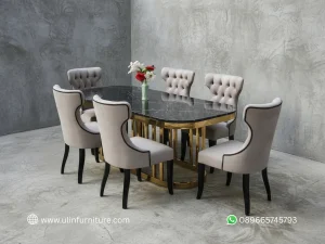 Meja Makan Granit Marmer Stainless 6 Kursi