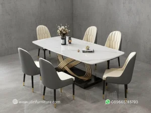 Set Meja Makan Modern Marmer Stainless Mewah