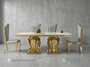 Meja Makan Mewah Stainless Marmer Terbaru