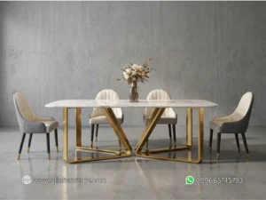 Meja Makan Stainless Minimalis Modern 4 Kursi
