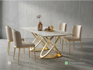 Set Meja Makan 4 Kursi Stainless Marmer Modern